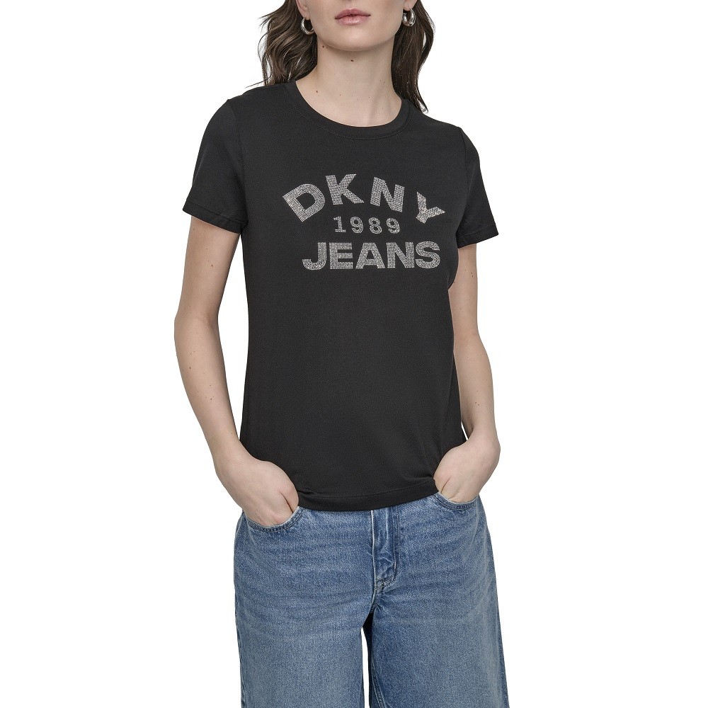ΜΑΥΡΟ T-SHIRT DKNY ΜΕ ΣΤΡΑΣ